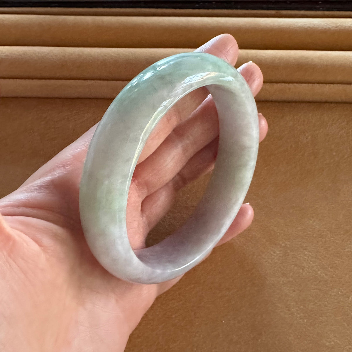 Genuine Natural Pale Greyish Lavender with Light Green Burmese Jade Bracelet - 58mm Half Moon