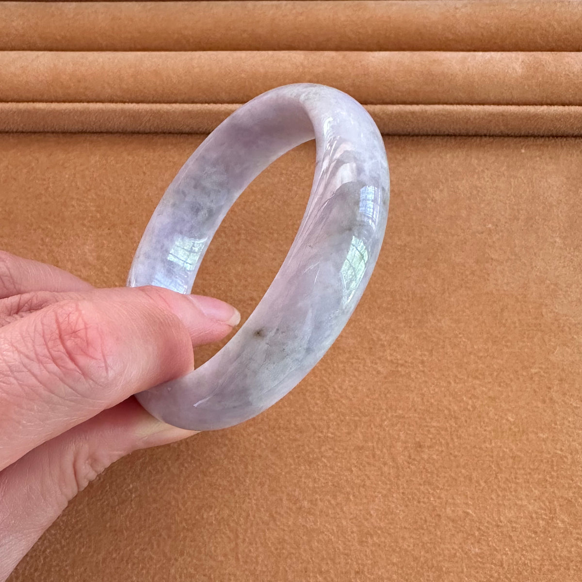 Real Type A Lavender Burma Jade Bangle Bracelet - 57mm Half Moon