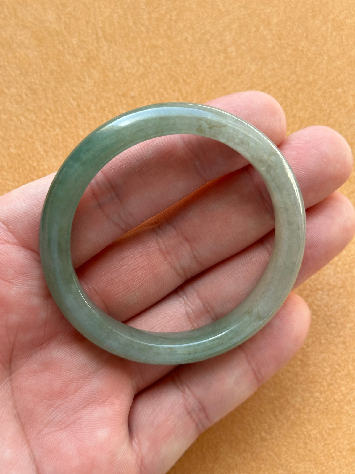 Authentic Untreated Green Traditional Jade Bangle - 51mm Semi Round