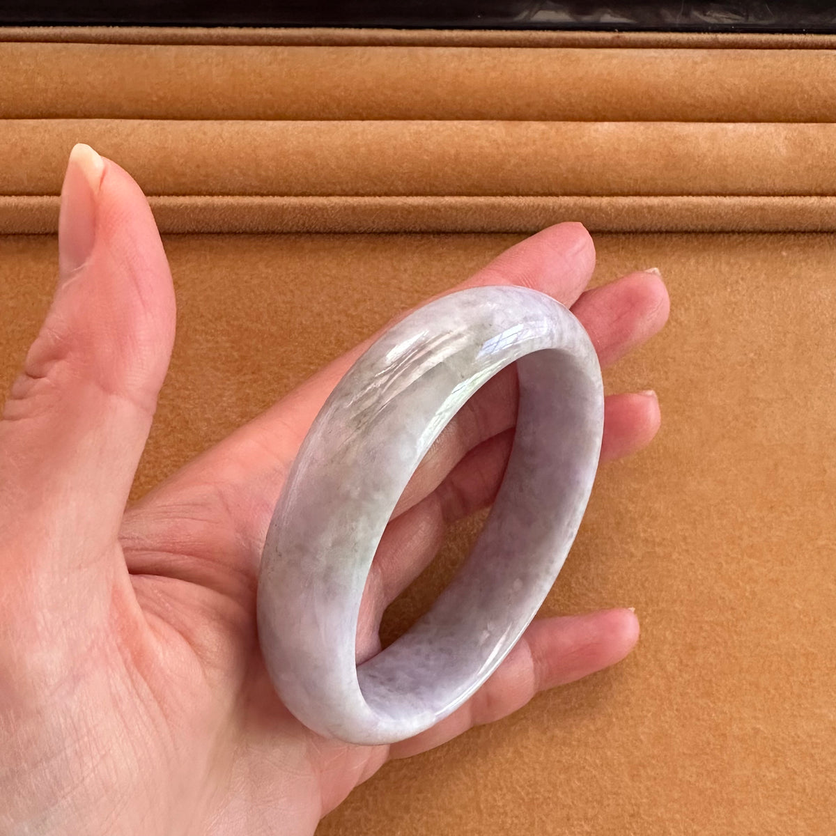 Real Type A Lavender Burma Jade Bangle Bracelet - 57mm Half Moon