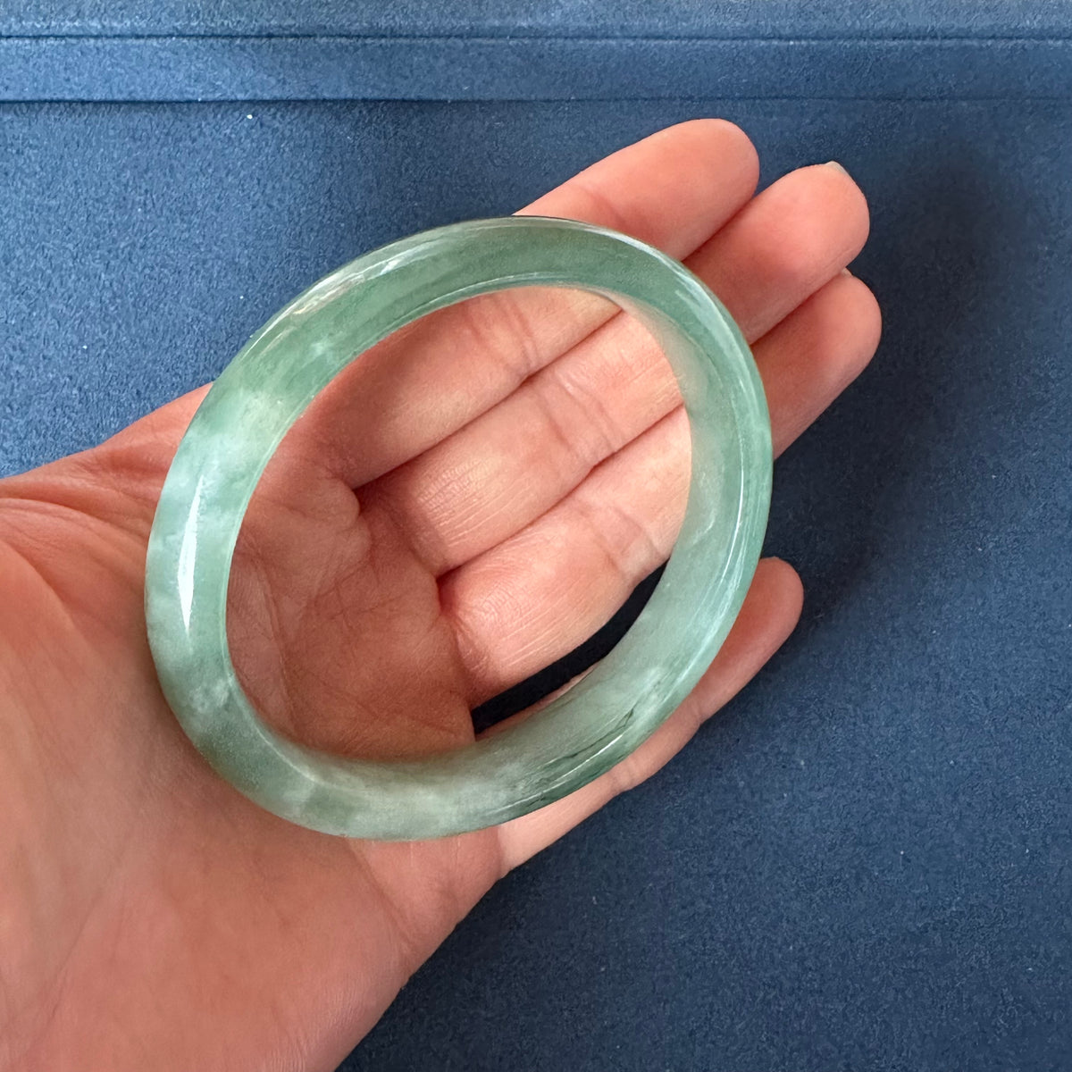 Certified Grade A Green Pattern Jade Bangle Bracelet - 59mm Oval