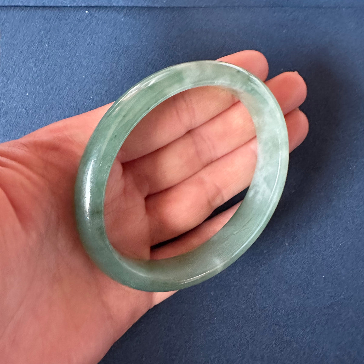 Certified Grade A Green Pattern Jade Bangle Bracelet - 59mm Oval