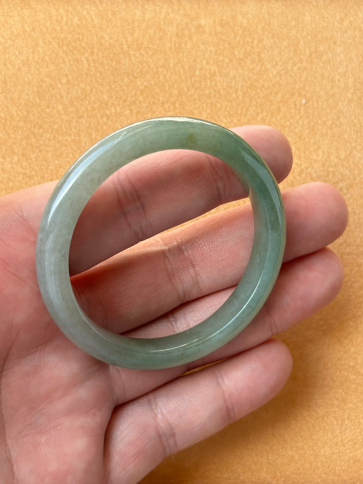 Authentic Untreated Green Traditional Jade Bangle - 51mm Semi Round