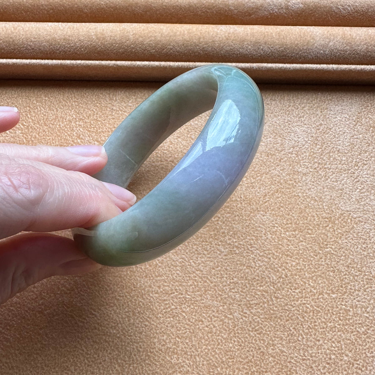 Real Natural Green with Lavender Jade Bracelet - 55mm Half Moon