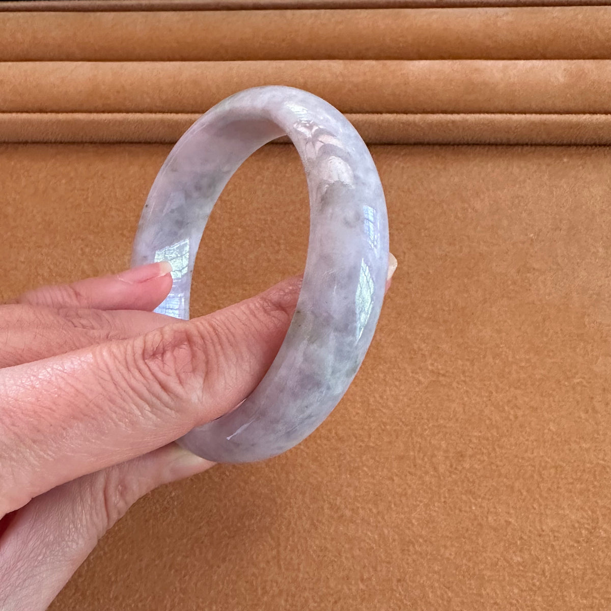 Real Type A Lavender Burma Jade Bangle Bracelet - 57mm Half Moon