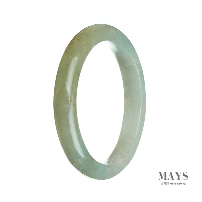 A delicate and elegant pale green jade bracelet, crafted with genuine Grade A jade. The bracelet features a semi-round shape and measures 63mm in diameter. Perfect for adding a touch of natural beauty to any outfit.