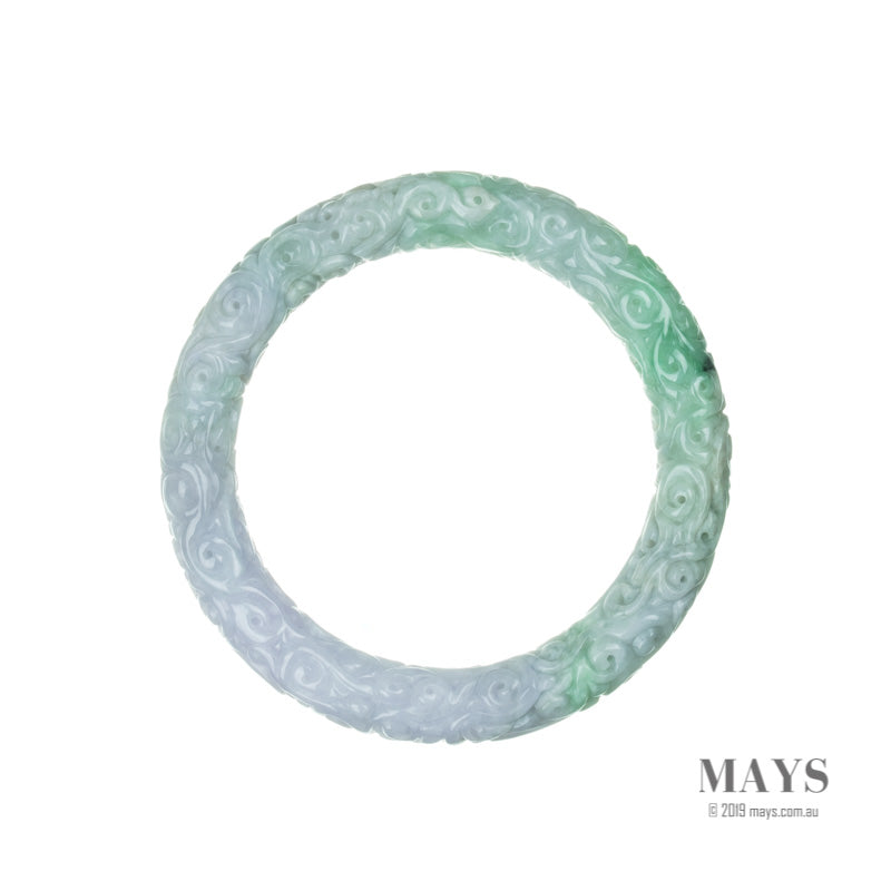 59mm Green, Lavender Burmese Jadeite Jade Bangle Bracelet - MAYS