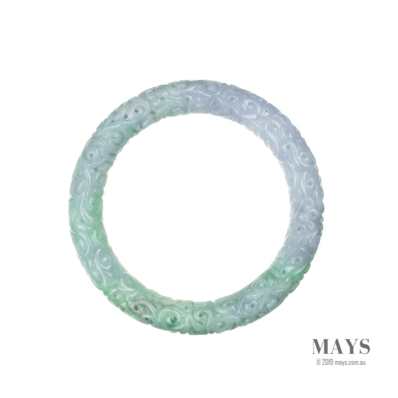 59mm Green, Lavender Burmese Jadeite Jade Bangle Bracelet - MAYS