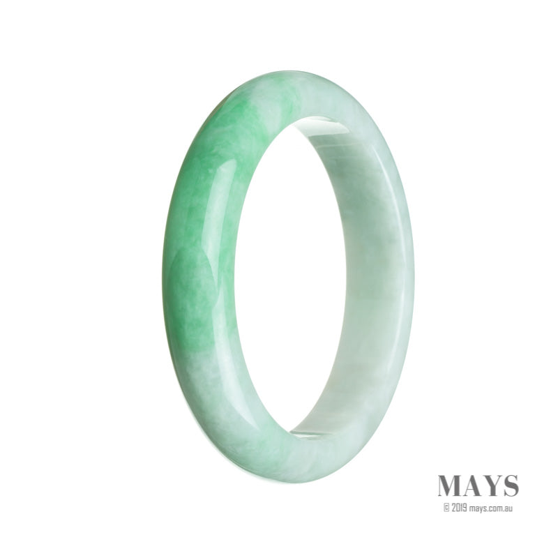 61mm White, Green Burmese Jadeite Jade Bangle Bracelet - MAYS