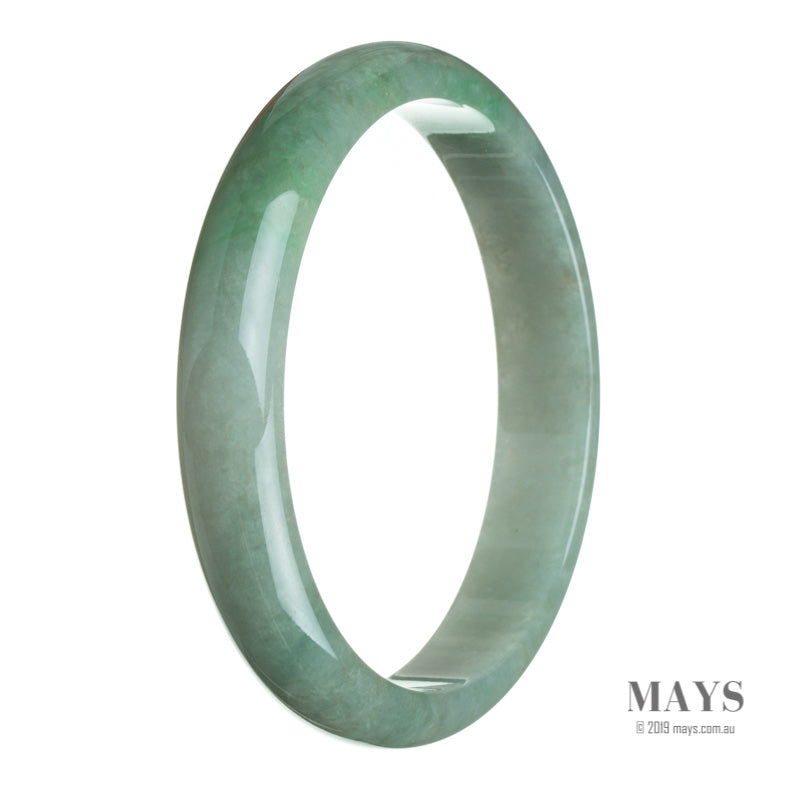 A half moon-shaped genuine Grade A Burmese Jade bangle with a brownish green hue, measuring 78mm.