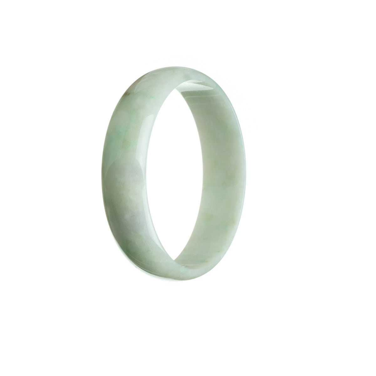 Authentic Grade A White with green Burmese Jade Bangle Bracelet - 52mm Flat