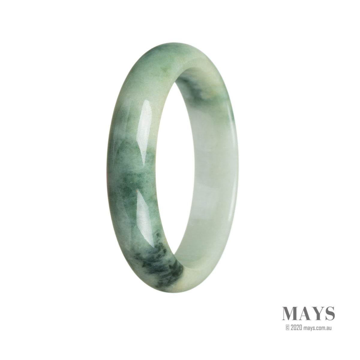 A beautiful green half moon jadeite jade bracelet with a certified Grade A quality.