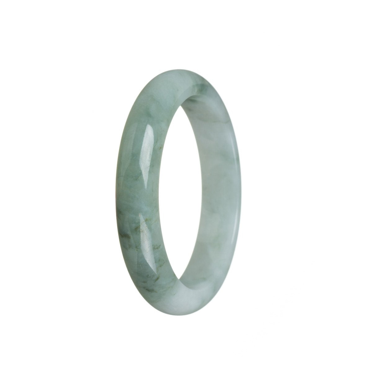 An elegant, untreated greish green jadeite jade bracelet, measuring 55mm in a semi-round shape. Expertly crafted by MAYS™.