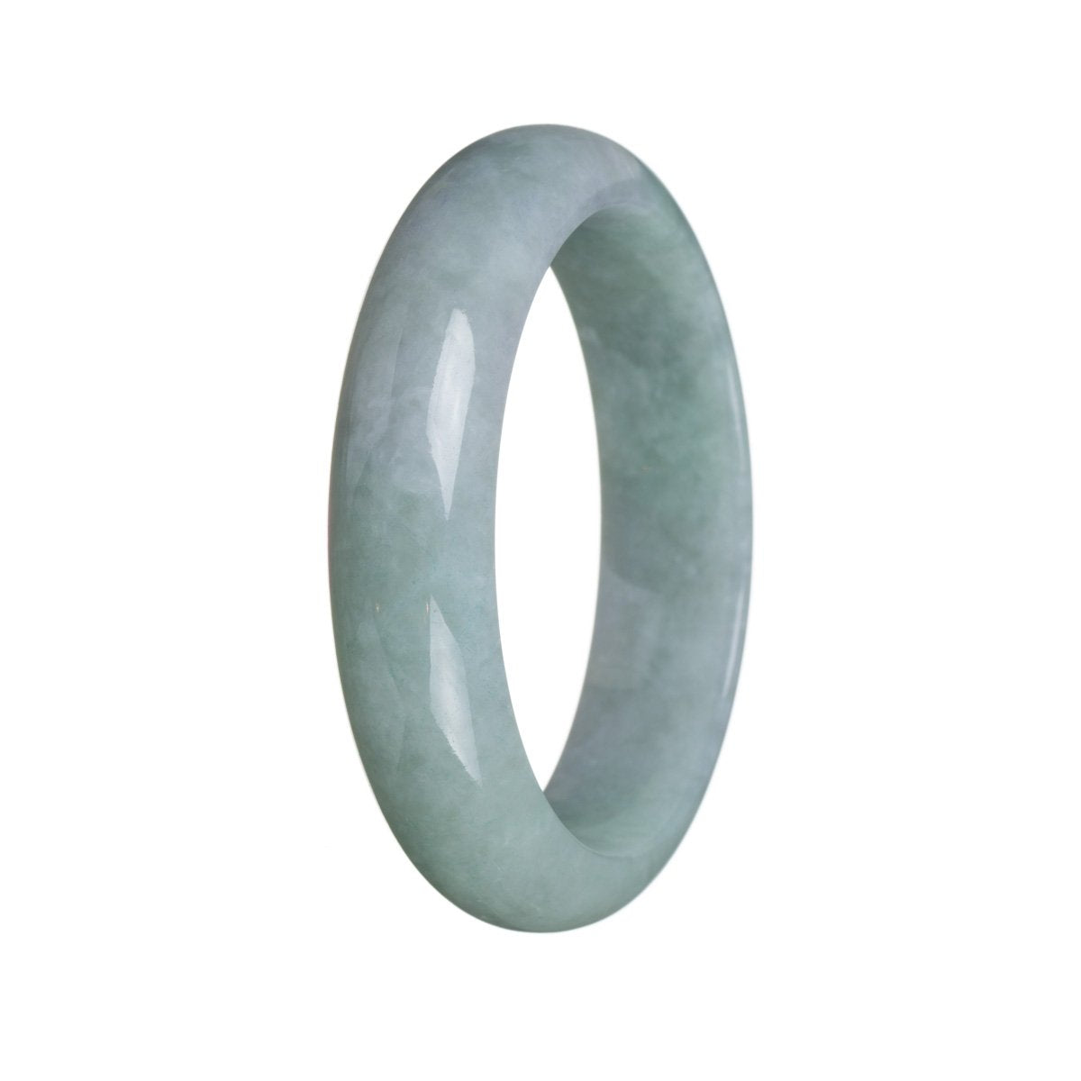 A light green Burma jade bangle with a half moon design, made of genuine Grade A jade.