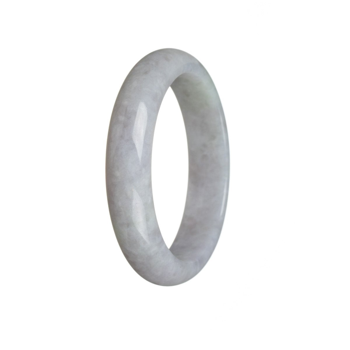 A high-quality lavender jadeite jade bangle with a half-moon shape, measuring 57mm.