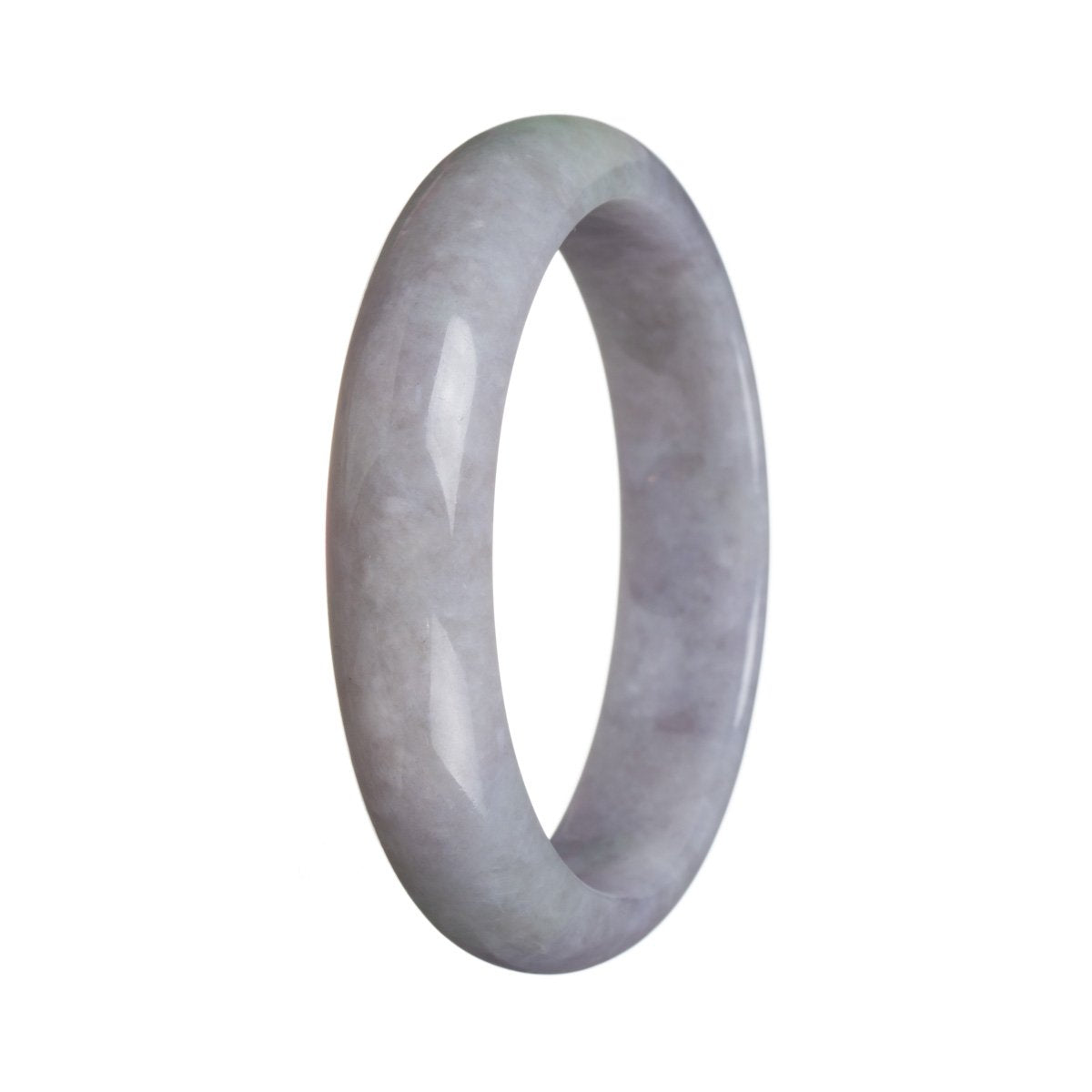 A lavender and green jade bangle bracelet, certified as Type A, with a half moon shape, measuring 61mm. Perfect for adding a touch of elegance to any outfit.