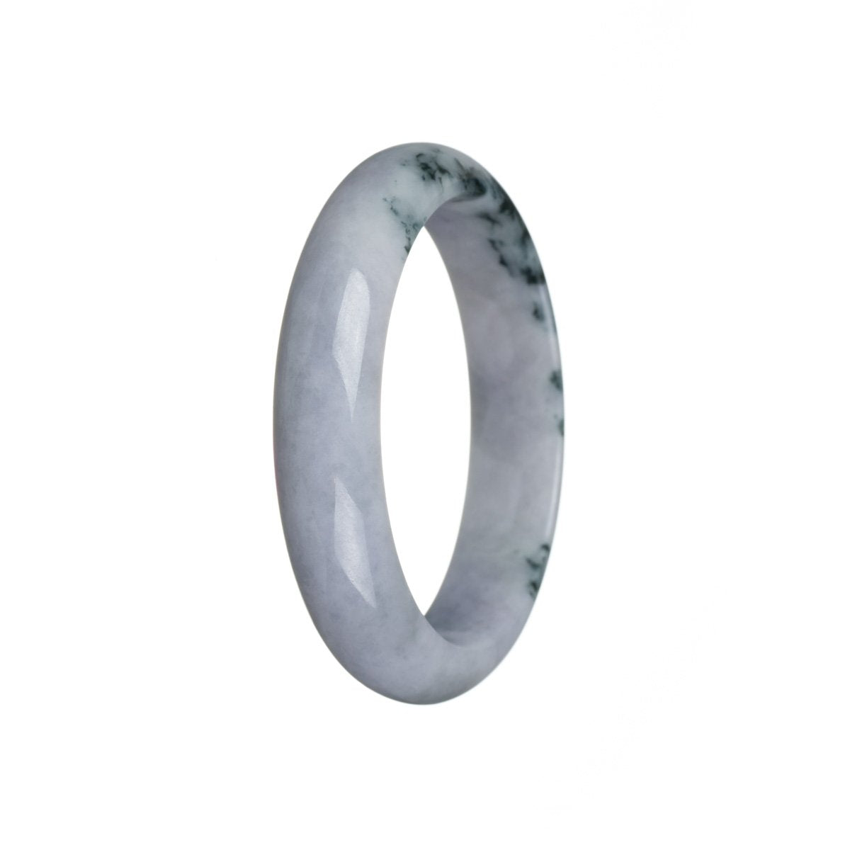 A lavender flower Burmese Jade bangle with a half moon shape, measuring 56mm.