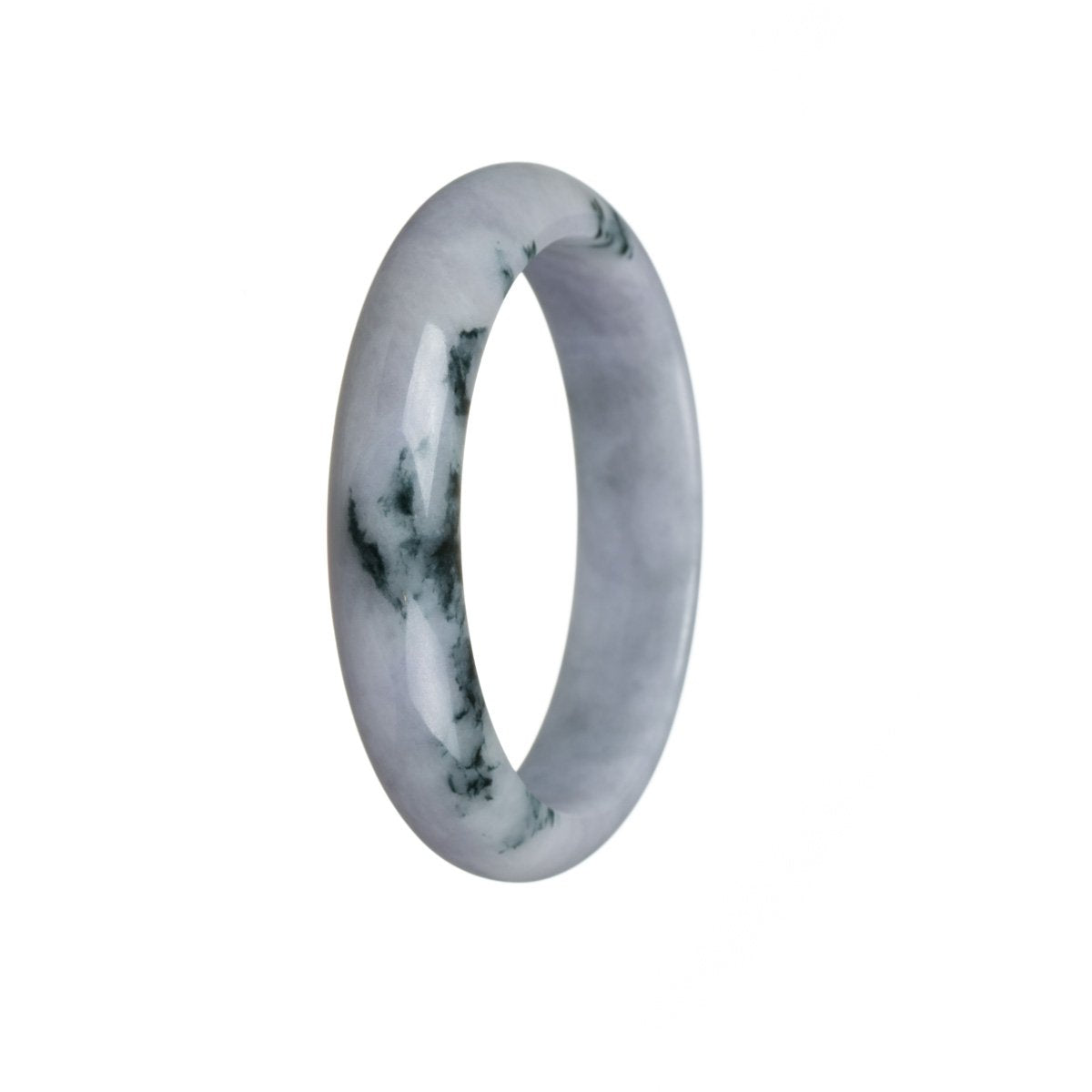 A jade bangle with a half-moon shape, adorned with certified natural lavender flowers.