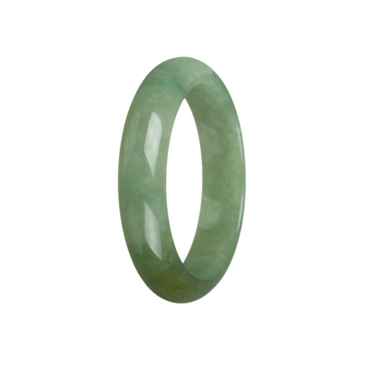 A half-moon shaped green jade bracelet, made of Grade A certified jadeite jade, offered by MAYS GEMS.