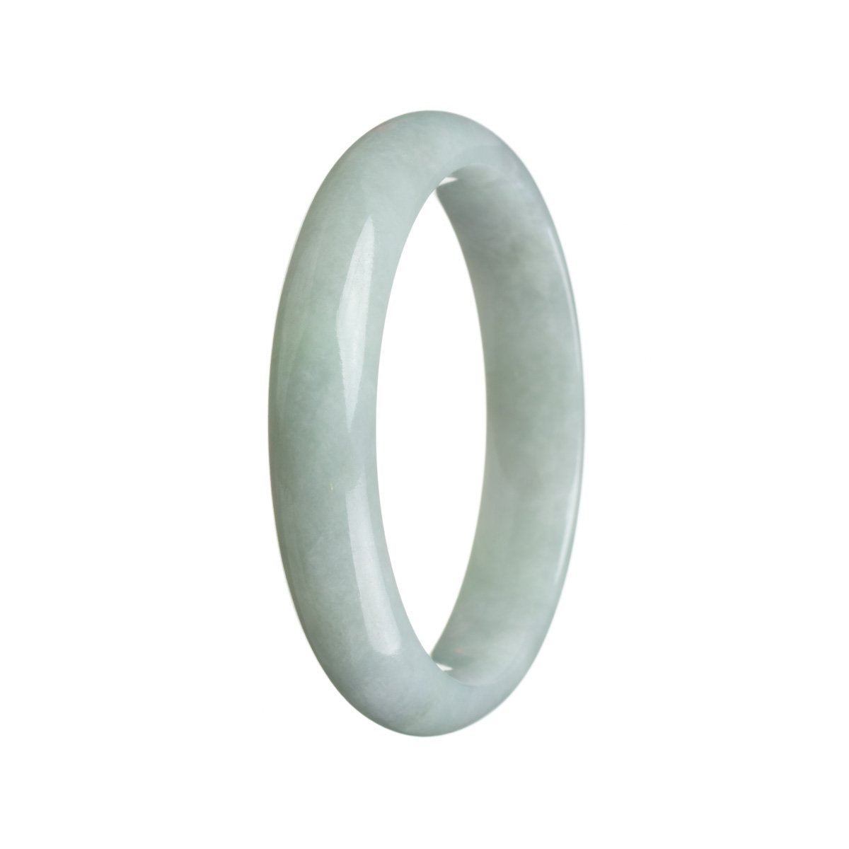 A light green jade bangle with a half moon shape, measuring 58mm in size.