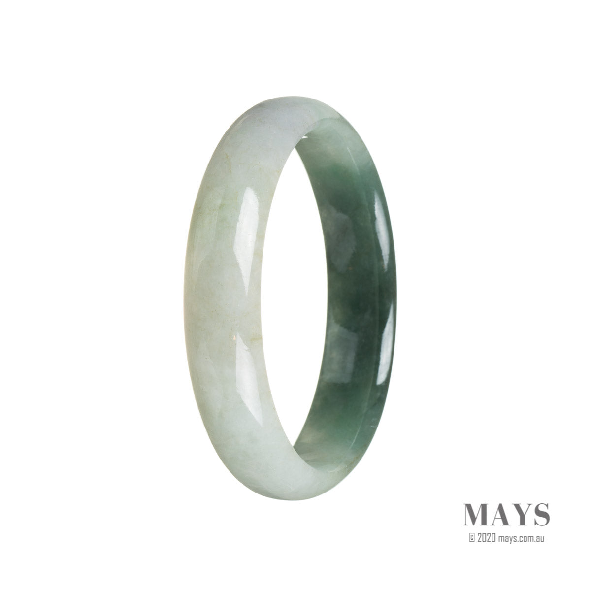 A beautiful green Burmese jade bangle bracelet with a 55mm half moon shape.