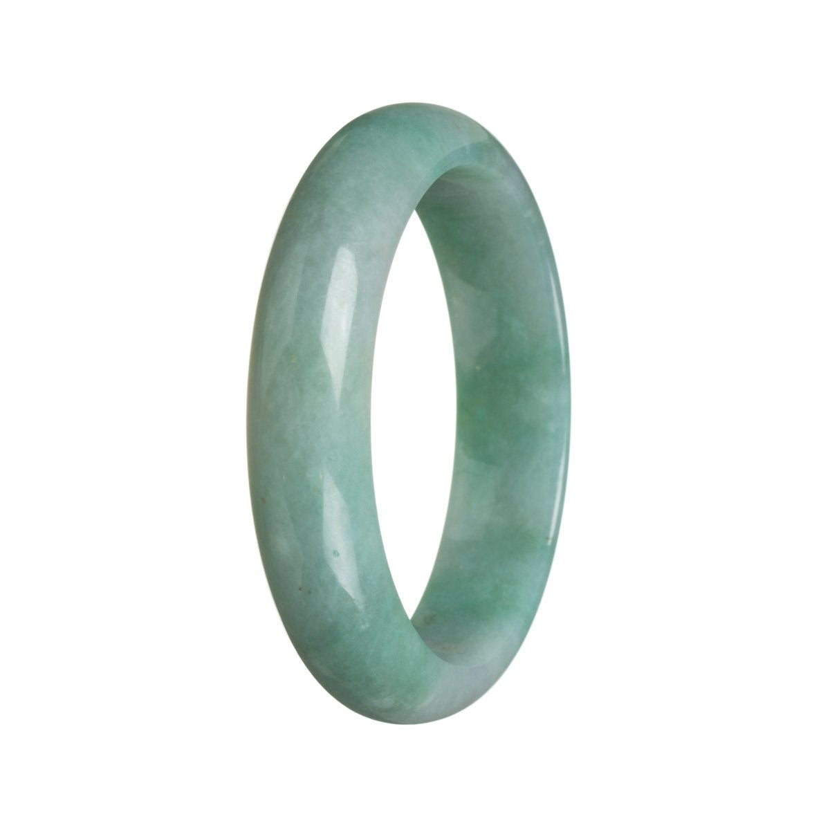 A beautiful half moon-shaped green jade bracelet, made with genuine untreated jade. The bracelet has a traditional design and measures 58mm in size. Created by MAYS™.