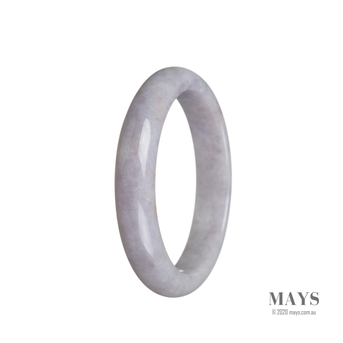 A lavender jade bangle bracelet with a semi-round shape, crafted from real natural jadeite.