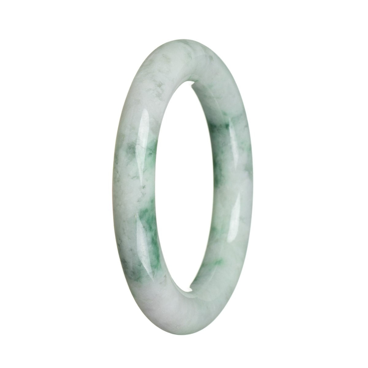 A round, 56mm genuine Grade A Green flower Jadeite bangle bracelet from MAYS.