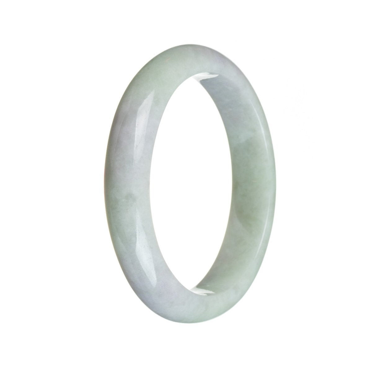 A beautiful green and lavender jadeite jade bangle with a half moon shape, perfect for adding a touch of elegance to any outfit.