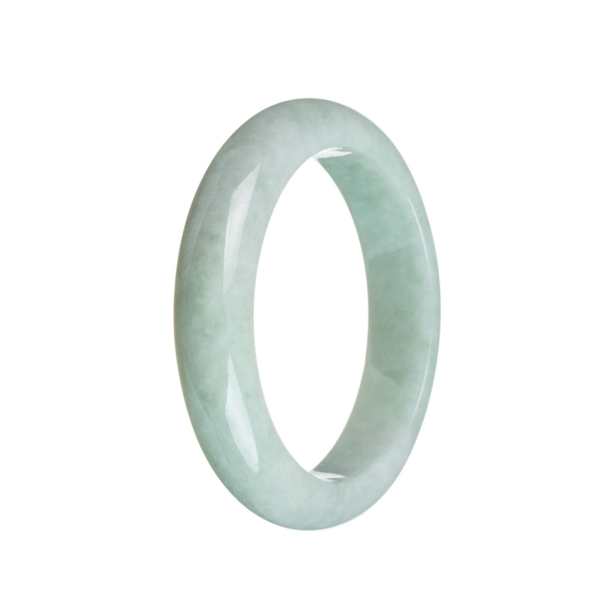 A genuine greyish white jade bangle with a semi-round shape, measuring 56mm.