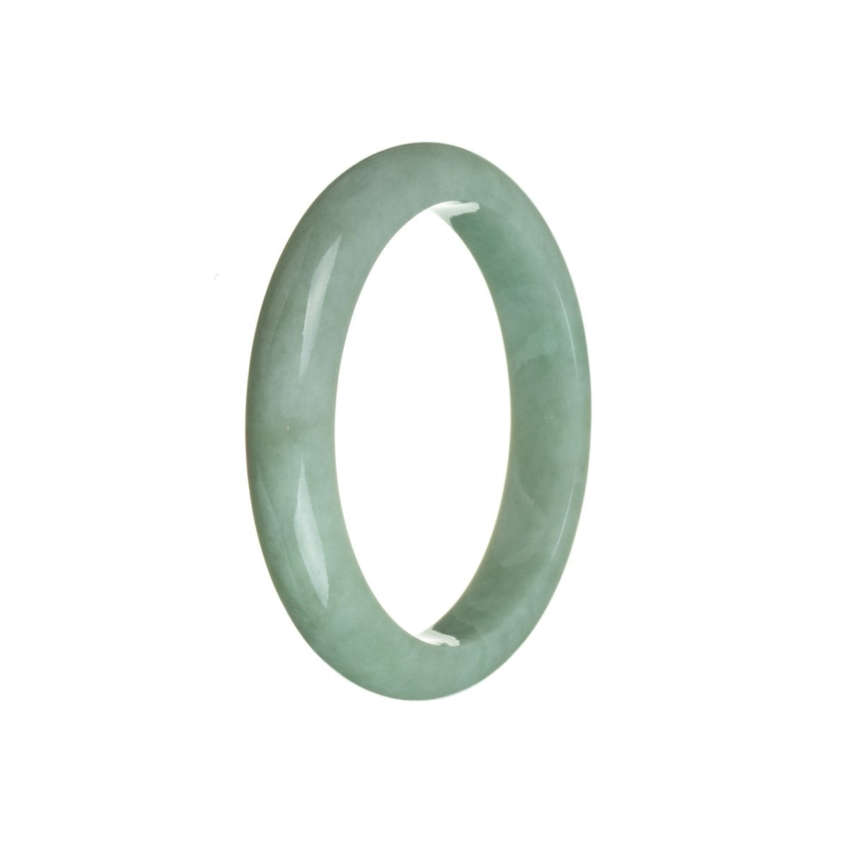 A light green Burma Jade bangle with a genuine Type A certification, measuring 55mm in a semi-round shape.