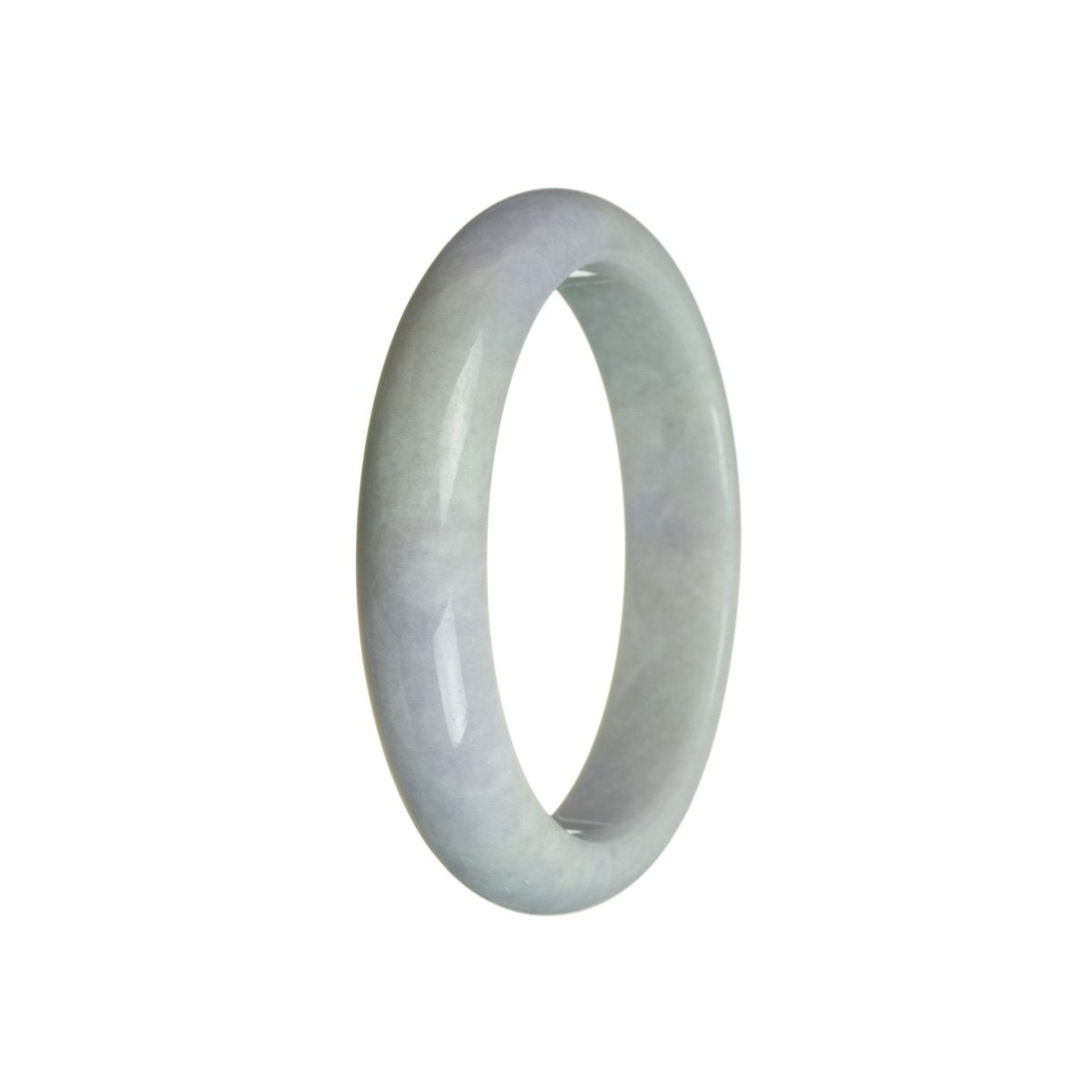 A lavender-colored bangle made from genuine Grade A Burmese Jade, featuring a half-moon shape.