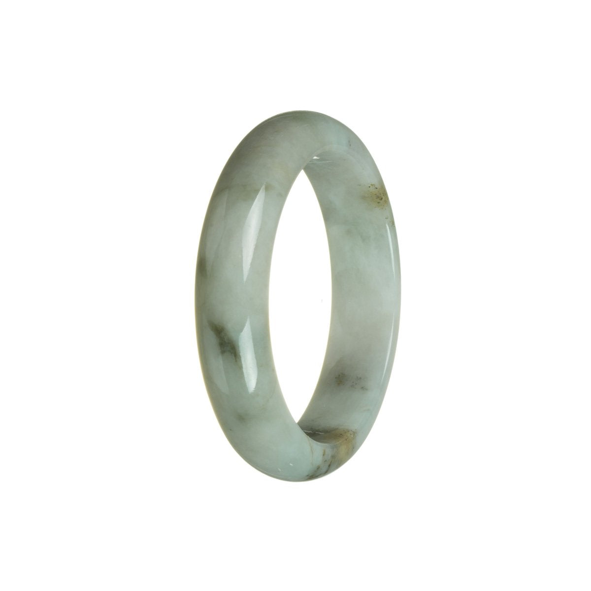 A half moon-shaped white jadeite jade bracelet with a polished surface and a Type A quality. The bracelet has a diameter of 55mm and features a natural, elegant design.