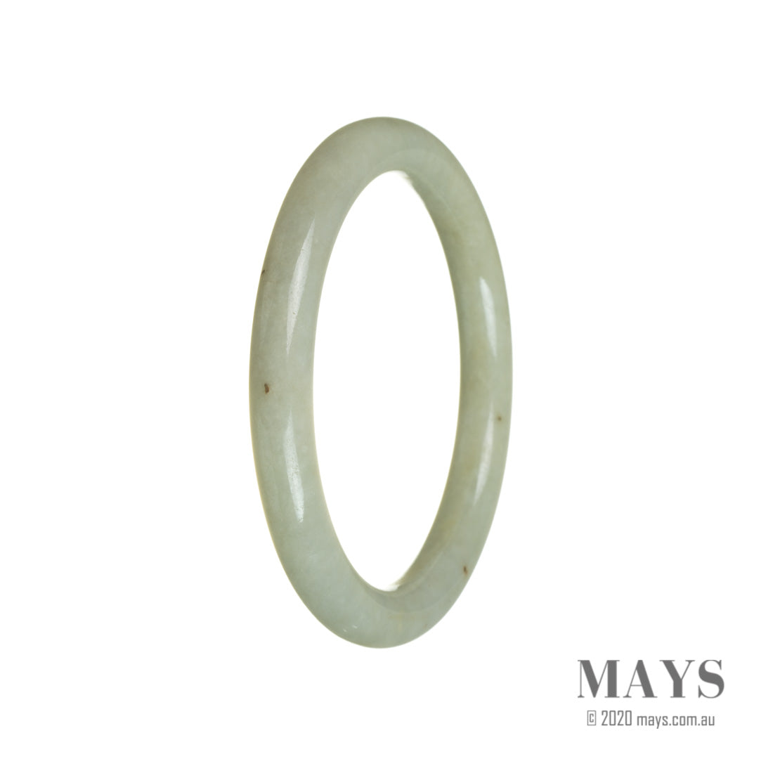 A stunning oval-shaped, untreated pale green Burma Jade bracelet, measuring 60mm. Made by MAYS, this bracelet is a genuine piece of exquisite craftsmanship.