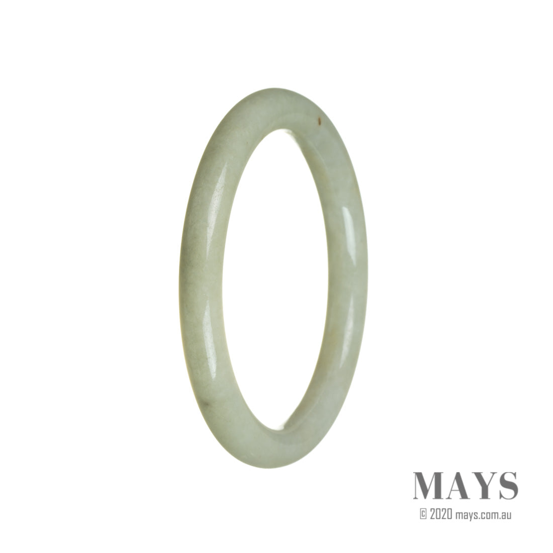 A beautiful oval-shaped, untreated pale green Burmese jade bangle bracelet, measuring 60mm in size. The bracelet is authentic and has a natural, earthy look.