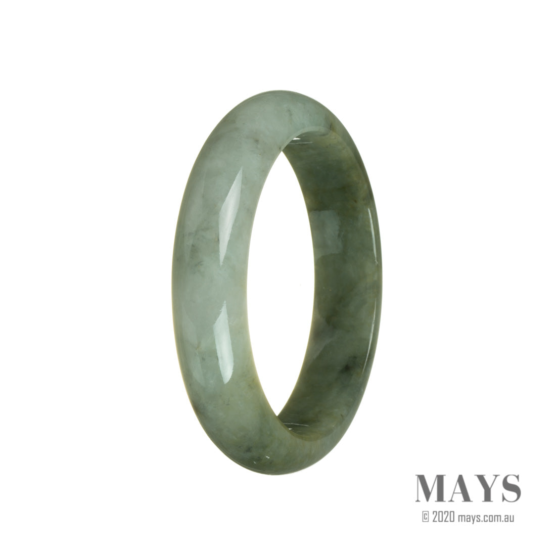 A bracelet made of genuine untreated green and pale green jadeite, shaped like a 60mm half moon.