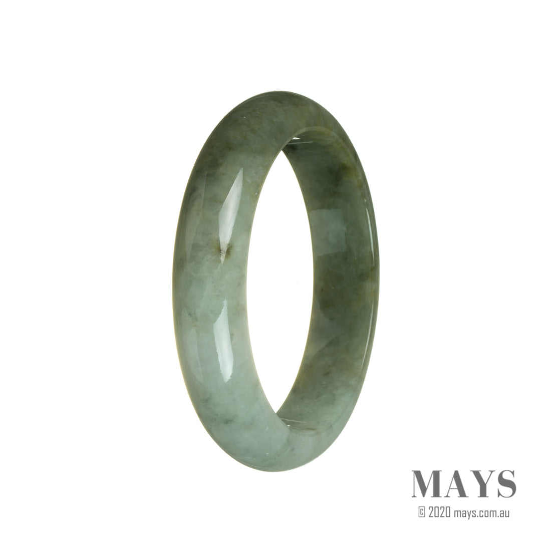 Genuine Type A Green with Pale Green Jade Bangle - 60mm Half Moon