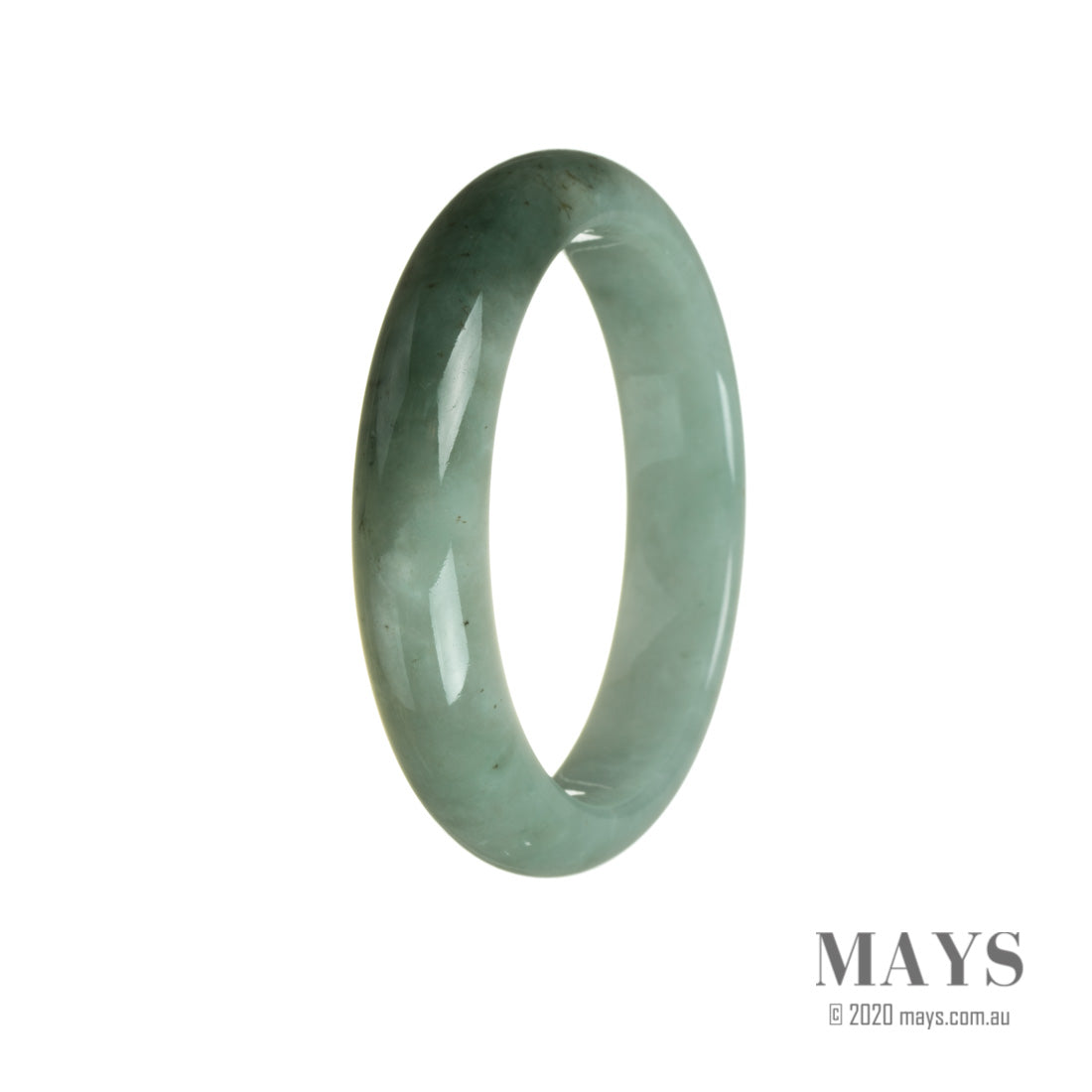 An exquisite bracelet made of authentic Grade A bluish green and deep green traditional jade, featuring a 58mm half moon design. Perfect for adding a touch of elegance to any outfit.