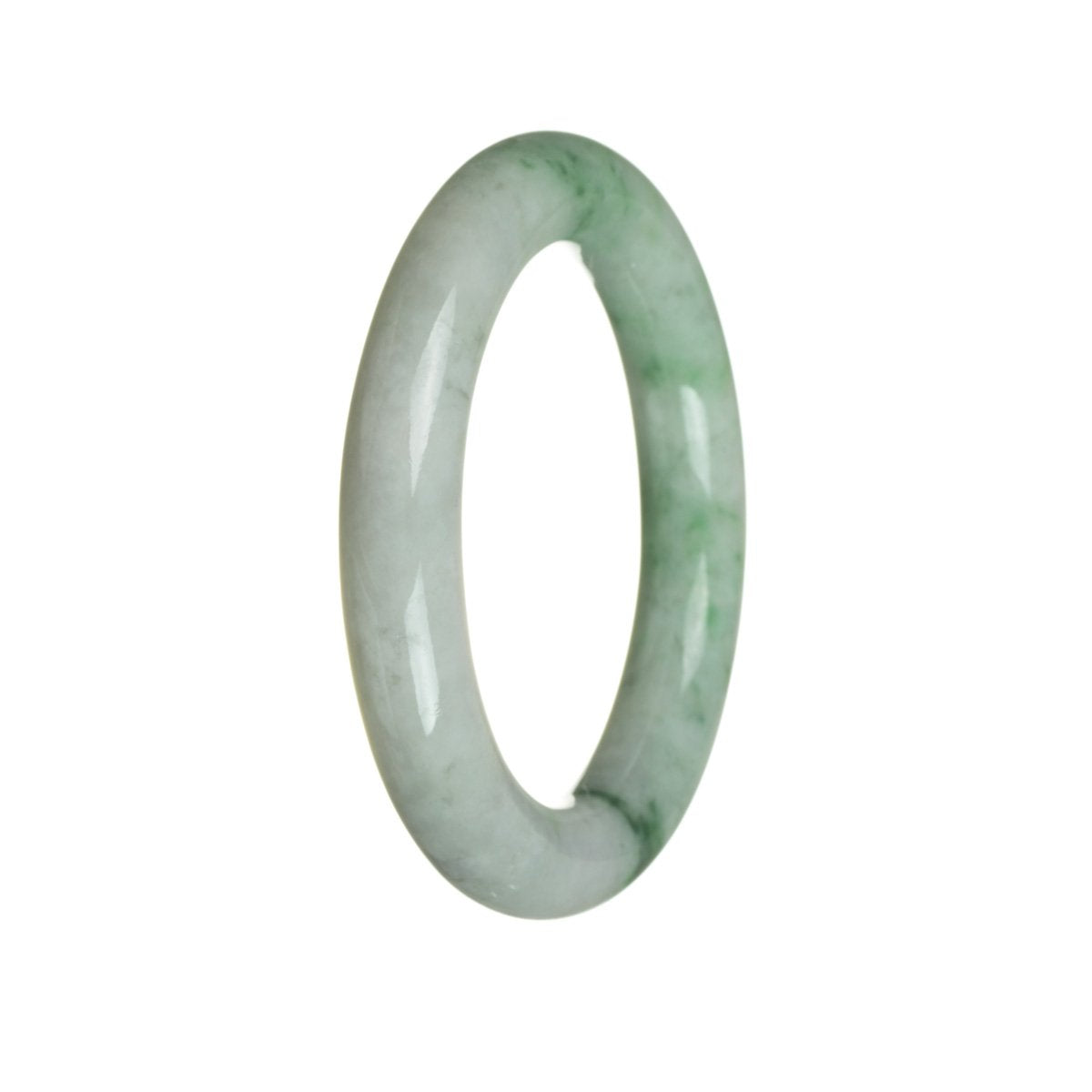 A beautiful white Burmese jade bangle bracelet, untreated and genuine, with a round shape measuring 56mm. Created by MAYS™.