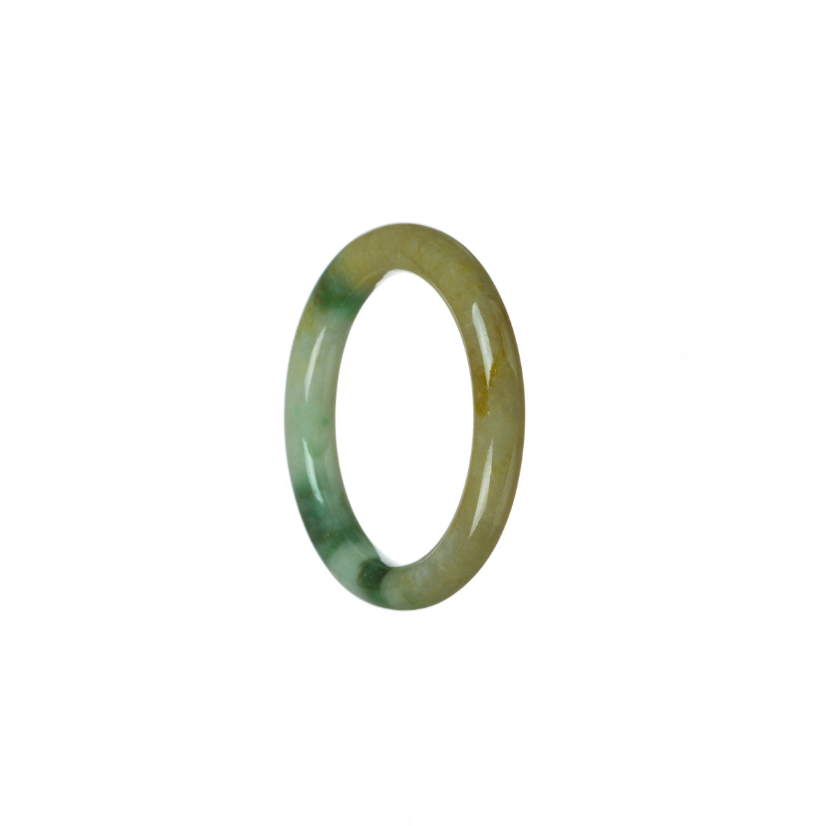 A beautiful child-sized jade bangle bracelet with genuine Grade A brownish white jadeite jade. The bracelet features a lovely emerald green color, making it a unique and stylish accessory for young ones.