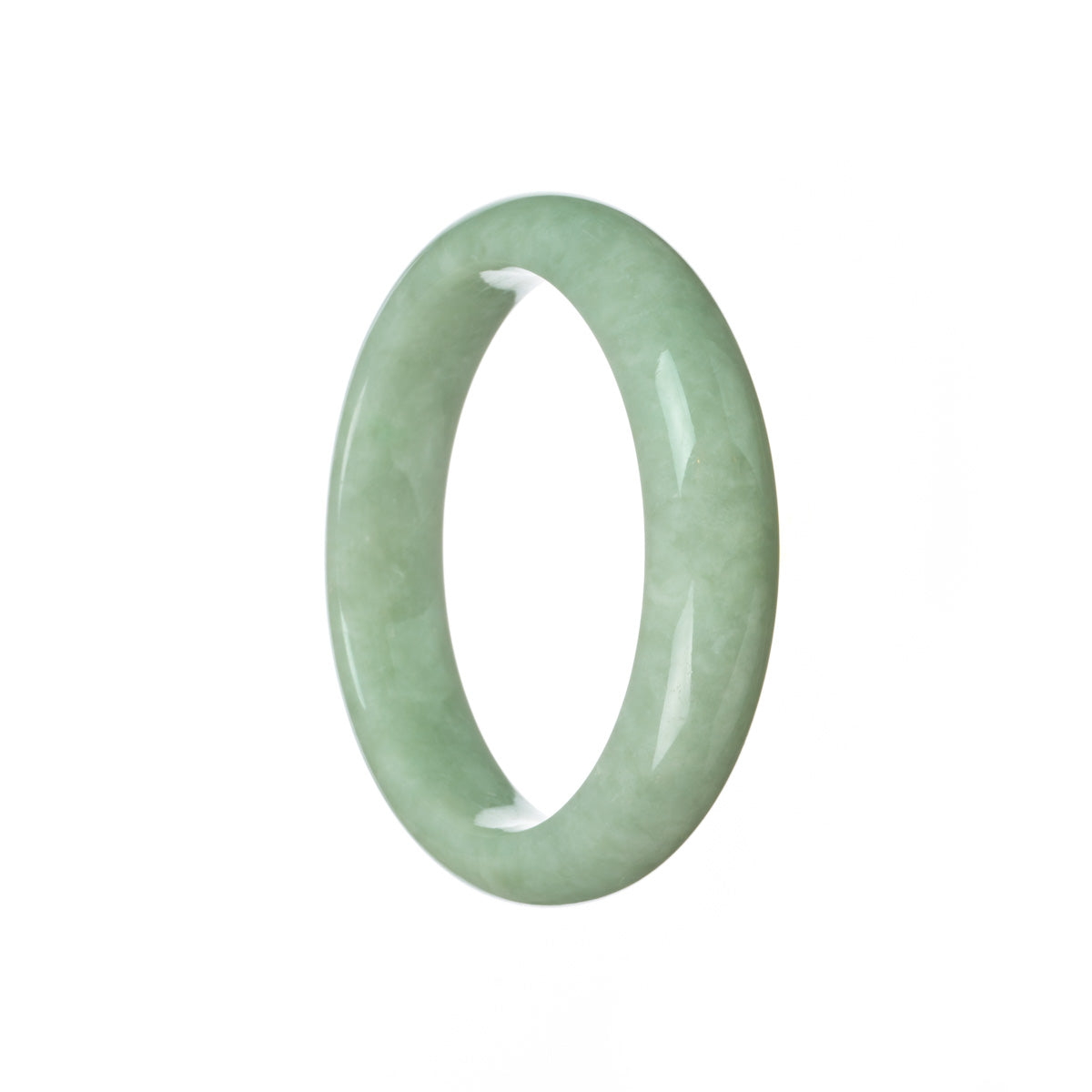 A light green Burma Jade bangle in half moon shape, Grade A quality, offered by MAYS GEMS.