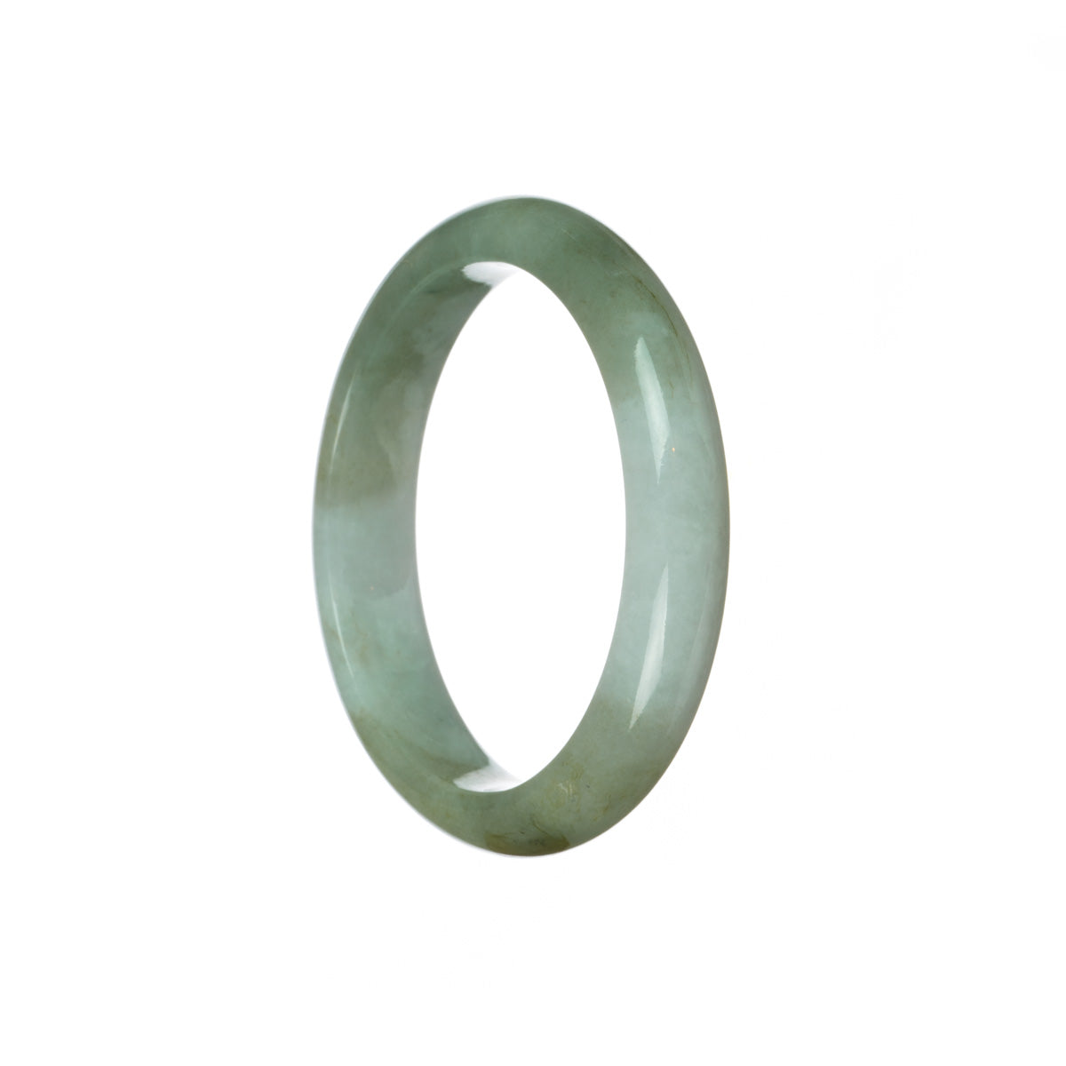 Certified Grade A Green and white Traditional Jade Bangle - 55mm Half Moon