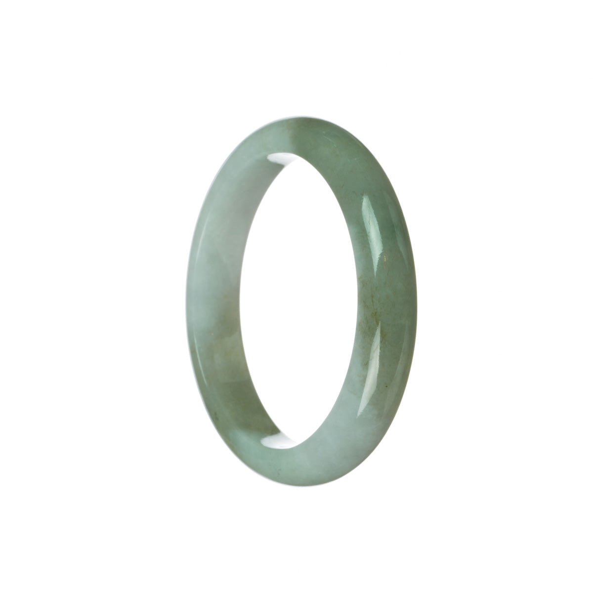 A beautiful half moon-shaped traditional jade bangle in green and white. Certified Grade A quality.