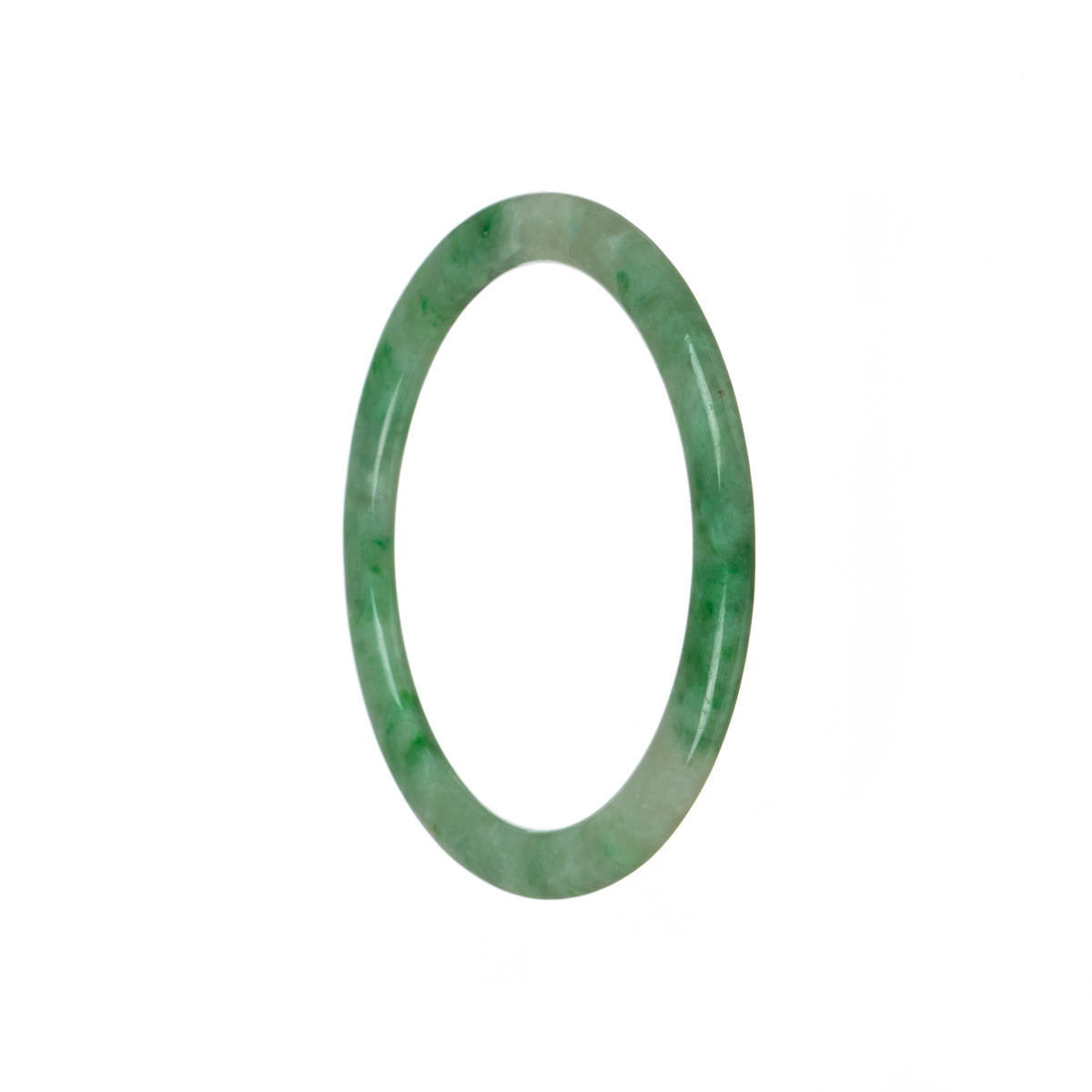 Authentic Type A Emerald green with white Jade Bangle - 59mm Flat