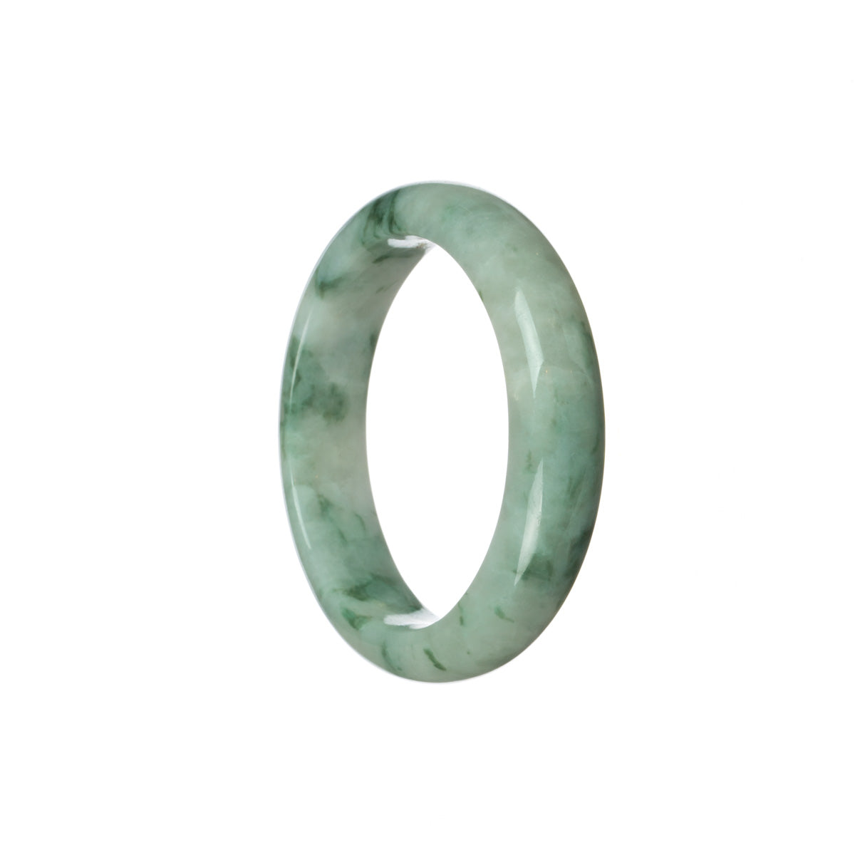 Certified Grade A Pale green with green flower Jadeite Jade Bangle Bracelet - 51mm Half Moon