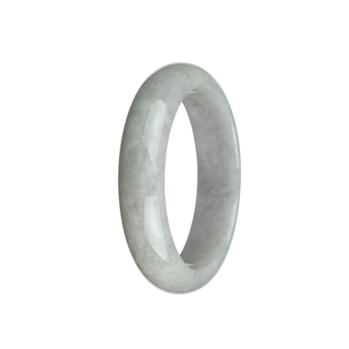 A half moon-shaped lavender jade bangle made of genuine untreated jadeite jade, measuring 58mm. Perfect for a stylish and unique accessory.