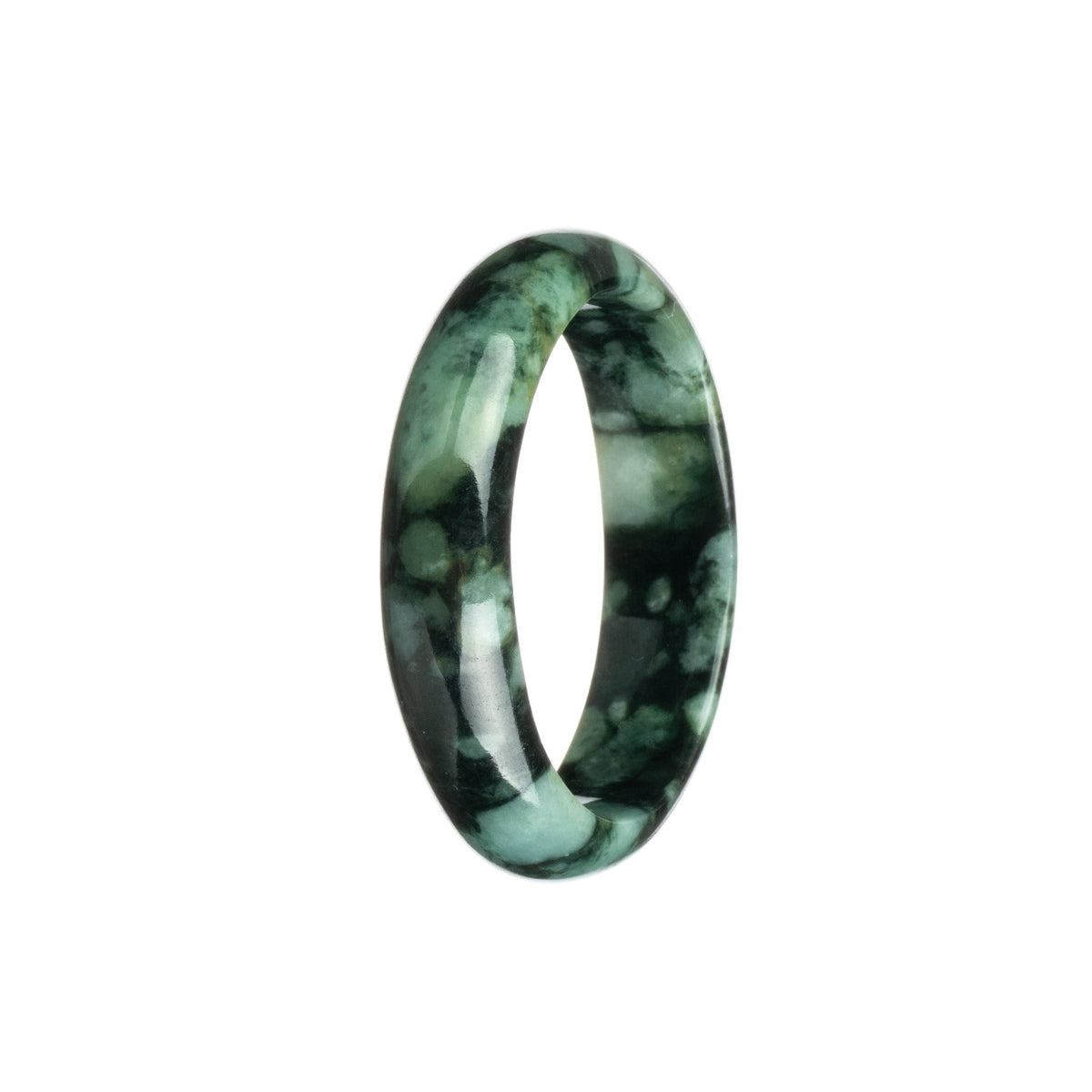 Genuine Grade A Green and Black Pattern Burma Jade Bracelet - 53mm Half Moon