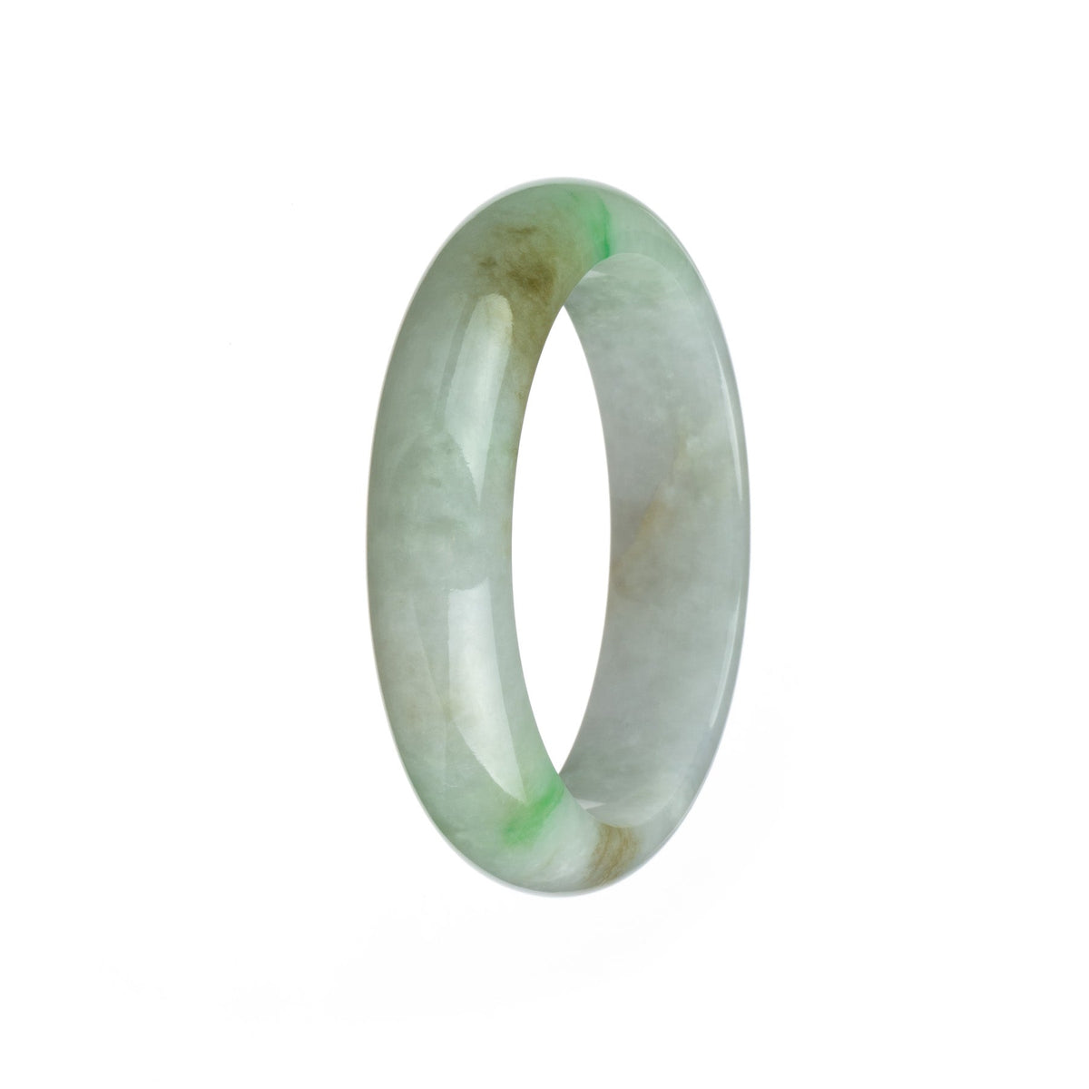 Authentic Grade A White with Apple Green Jadeite Bangle - 57mm Half Moon