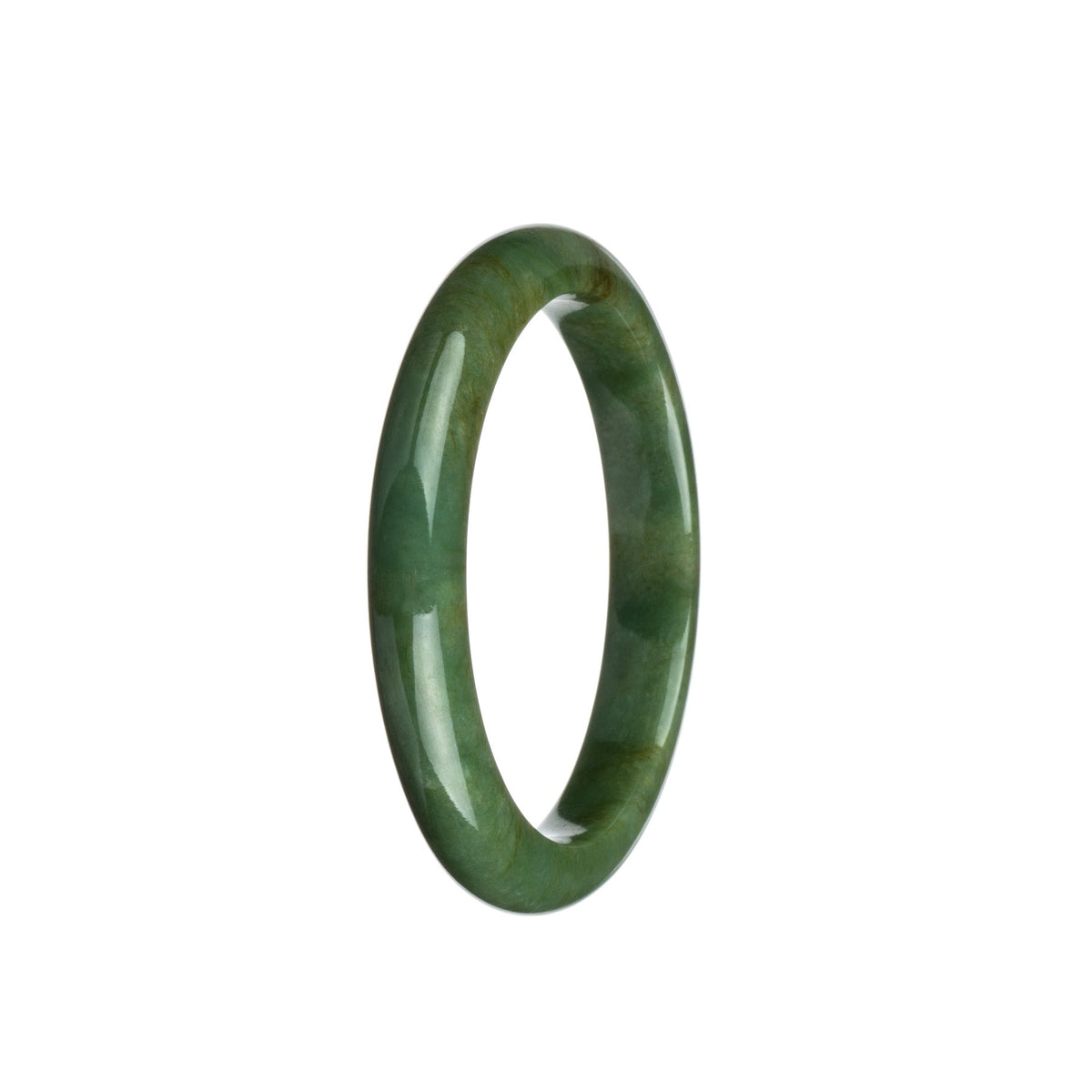 Genuine Type A Green Jade Bracelet - 56mm Semi Round