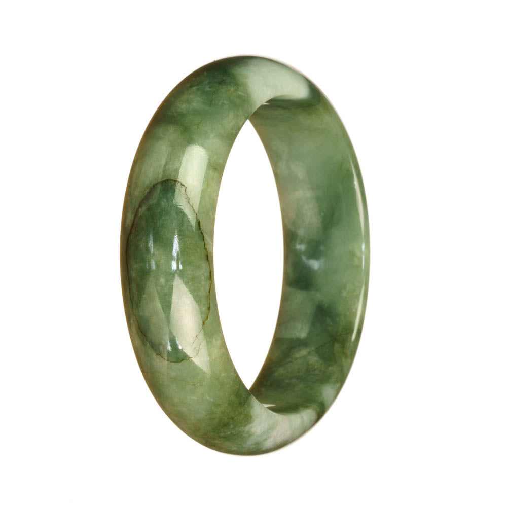 Genuine Natural Green Pattern Jadeite Bangle Bracelet - 55mm Half Moon